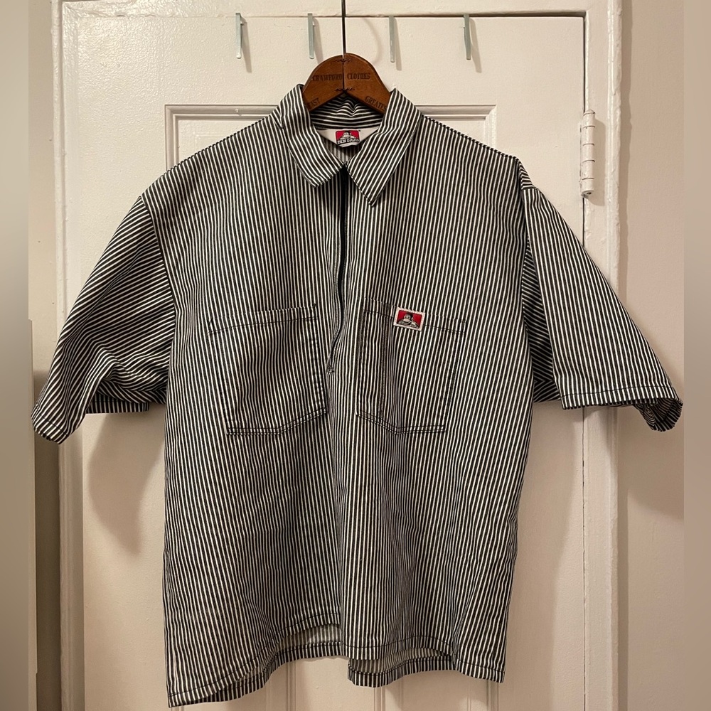 Ben Davis Quarter zip in hickory stripe. cropped